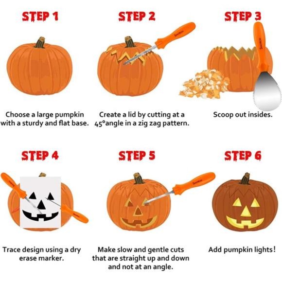 Pumpkin Carving Kit - 4 Halloween Pumpkin Carving Tools Set with 10 Stencils - Picture 3 of 5